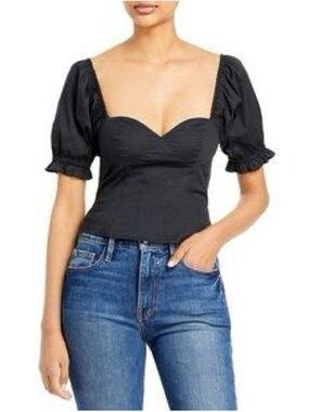 Black Puff Sleeve Sweetheart Crop Top